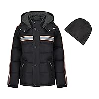 LONDON FOG Boys' Color Blocked Winter Puffer Jacket with Hat