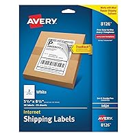 Avery 8126 Inkjet Shipping Labels,Perf. Sheets,5-1/2-Inch x8-1/2-Inch ,50/PK,WE