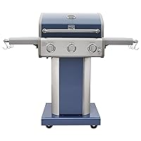 3-Burner Outdoor BBQ Grill | Liquid Propane Barbecue Gas Grill with Folding Sides, PG-A4030400LD-AZ, Pedestal Grill with Wheels, 30000 BTU, Azure
