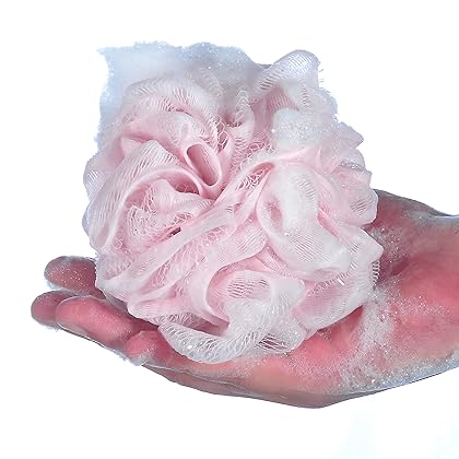 iboodi 60g/pcs Pink Mesh Bath Sponge Shower Pouf Loofahs Shower Puff Pack of 4 (Pink)