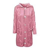 Women’s Cable Chunky Knit Button Up Coat with Pockets Lapel Long Sleeve Oversized Sweater Winter Solid Outwears