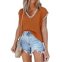 SAUKOLE Women's Sleeveless Sweater Vest Casual V Neck Cap Sleeve Knit Pullover Tank Tops 2024 Spring Clothes