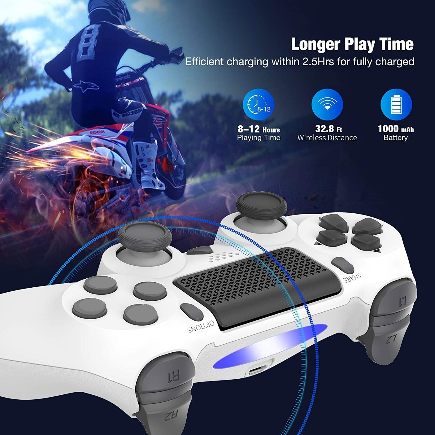 Rzzhgzq 2 Pack Wireless Controller for PS-4 Compatible with P4 /Pro/Slim Console with Charging Cable Wireless Joystick Gift for Kids,Son,Man(WHITE+CAMOUFLAGE)