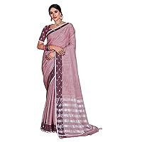 Trendy Women Linen With Linen Work Emboriedery Saree & Blouse Muslim Sari 4708
