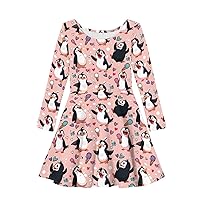 Girl Casual Long Sleeve Dresses Winter Fall Spring A Line Skater Twirl Dress,Age 3-16 Years
