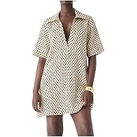 SCOFEEL Womens Shift Dress Summer Deep V Neck Short Sleeve Collared Loose Fit Mini Dress with Pockets