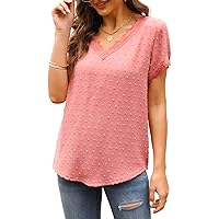 Summer Tops for Women Short Sleeve Lace Chiffon Blouses Loose fit