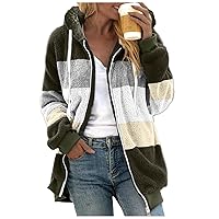 SNKSDGM Hoodies for Women Zip-up Sherpa Fleece Jacket Long Sleeve Oversized Fuzzy Hooded Sweatshirt with Pockets Coat Outwear