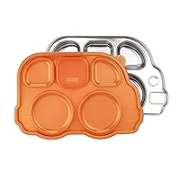 Stainless Bus Plate with Airtight Sectional Lid, The Original, Leak-Resistant Divided Platter, Mom Invented Fun Shape Plate Din Din SMART for Babies, Toddlers and Kids, BPA Free Plate, Orange