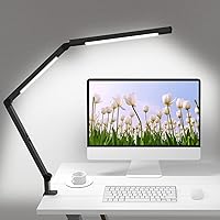 LED Desk Lamp with Clamp, Architect Desk Lamp with Dual Light and Adjustable Swing Arm, Clip-on Eye-Care 4 CCT Modes & 5 Brightness Levels Table Light Modern Desk Light for Home Office