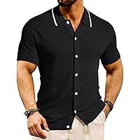 PJ PAUL JONES Men's Knit Button Down Shirts Vintage Polo Shirts Casual Beach Shirts