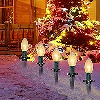 C9 Christmas Pathway String Lights, 38Ft Clear Pathway String Lights Outdoor with 25 Clear Bulbs and Stakes, Waterproof Walkway Lights for Outside Driveway Sidewalk Outdoor Christmas Decorations