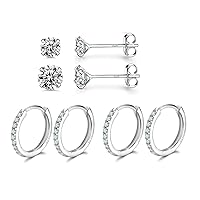 Jstyle Dainty Earrings Set for Multiple Piercings S925 Sterling Silver Cartilage Earring Studs Huggie Hoop Small Earrings Stacks Sets Gift for Her on Birthday-Mother's Day-Christmas