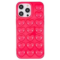 iPhone 15 Case for Women, 3D Pop Bubble Heart Kawaii Gel Cover, Cute Girly for iPhone15 6.1 inch - Hot Pink
