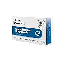 Clean Revolution Natural Fabric Softener Dryer Sheets, 80 Sheets, 160 Loads, Fragrance Free For Sensitive Skin, Made in the USA
