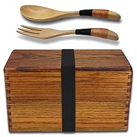 Wood Bento Box, Lunch boxes, Japanese Traditional Natural Square Wooden Lunch Containers Women's Men's Adult Wood Bento Box with Spoon Fork kit