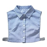 Stylish Detachable Half Shirt Blouse False Collar Blue Stripes Cotton Fake Collar Dickey Collar