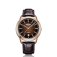 Rotary Men's Cambridge Sapphire Rose Gold PVD Case Brown Leather Strap Watch GS05394/16