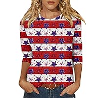 July 4 Shirts for Women,Women Summer 3/4 Sleeve 4th of July Tees Crewneck Blouses for Women Dressy Casual