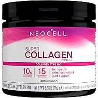 NeoCell Super Collagen Peptides, 10g Collagen Peptides per Serving, Gluten Free, Keto Friendly, Non-GMO, Grass Fed, Healthy Hair, Skin, Nails and Joints, Unflavored Powder, 5.3 oz., 1 Canister