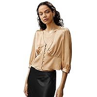 LilySilk Womens Pure Silk Shirt Ladies 22MM Mulberry Silk Blouse with Button-and-Loop Closure 3/4 Sleeves