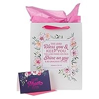 Christian Art Gifts Large Portrait Scripture Gift Bag w/Blank Card & Wrapping Tissue Paper Set for Moms: Lord Bless You Inspirational Bible Verse, Best Mom Ever Greeting for Mother's Day, Birthday,