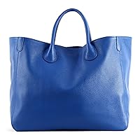 Oversize Tote Bag for Women Genuine Leather Handbags High-capacity Solid Color Large Shopper Bag Female Travel Handbag (Blue)