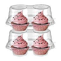 Bekith 60 Count 2-Compartment Plastic Cupcake Containers Disposable with Connected Airtight Lid, Clear Stackable Deep Dome Cupcake Carrier Holder Box for Cupcakes, Muffins, BPA Free