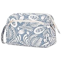 Narwey Large Women Makeup Bag Wide-open Make up Bag Travel Cosmetic Organizer Toiletry Bag for Cosmetics Toiletries Accessories (Blue Leaf)
