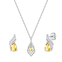 Dazzlingrock Collection 7x5mm Pear Shape Citrine and Round White Diamond Swirl Style Pendant & Stud Earrings Set for Women in 925 Sterling Silver