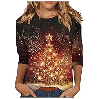 Women's Casual Tops 44989 Sleeve Shirts Cute Christmas Print Graphic Tees Blouses Casual Plus Tops Pullover, S-5XL
