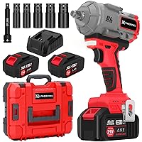 1000N.m(740ft-lbs) Cordless Impact Wrench,21V 1/2 Inch High Torque Impact Gun with 2 x 4.0Ah Batteries,Fast Charger & 5 Sockets,Electric Impact Variable Speeds for Car Truck Mower Home