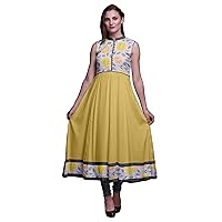 Bimba Damask Indian Long Kurti for Women Party Wear Printed Sleeveless Anarkali Kurti Dress