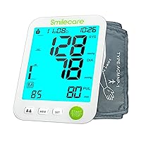 Blood Pressure Monitor Upper Arm, Smilecare Automatic Arm Blood Pressure Monitors，Accurate BP & Pulse Rate Monitoring Meter with Adjustable Wide Cuff 22-42cm, Extra Large LCD Display for Home Use