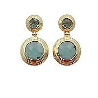 Round Shape Designer Blue Topaz Hydro Handmade Gemstone Brass Gold Plated Drop Earrings