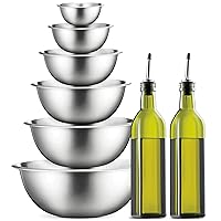 FineDine Stainless Steel Mixing Bowls (Set of 6) with Vinegar Dispenser Set