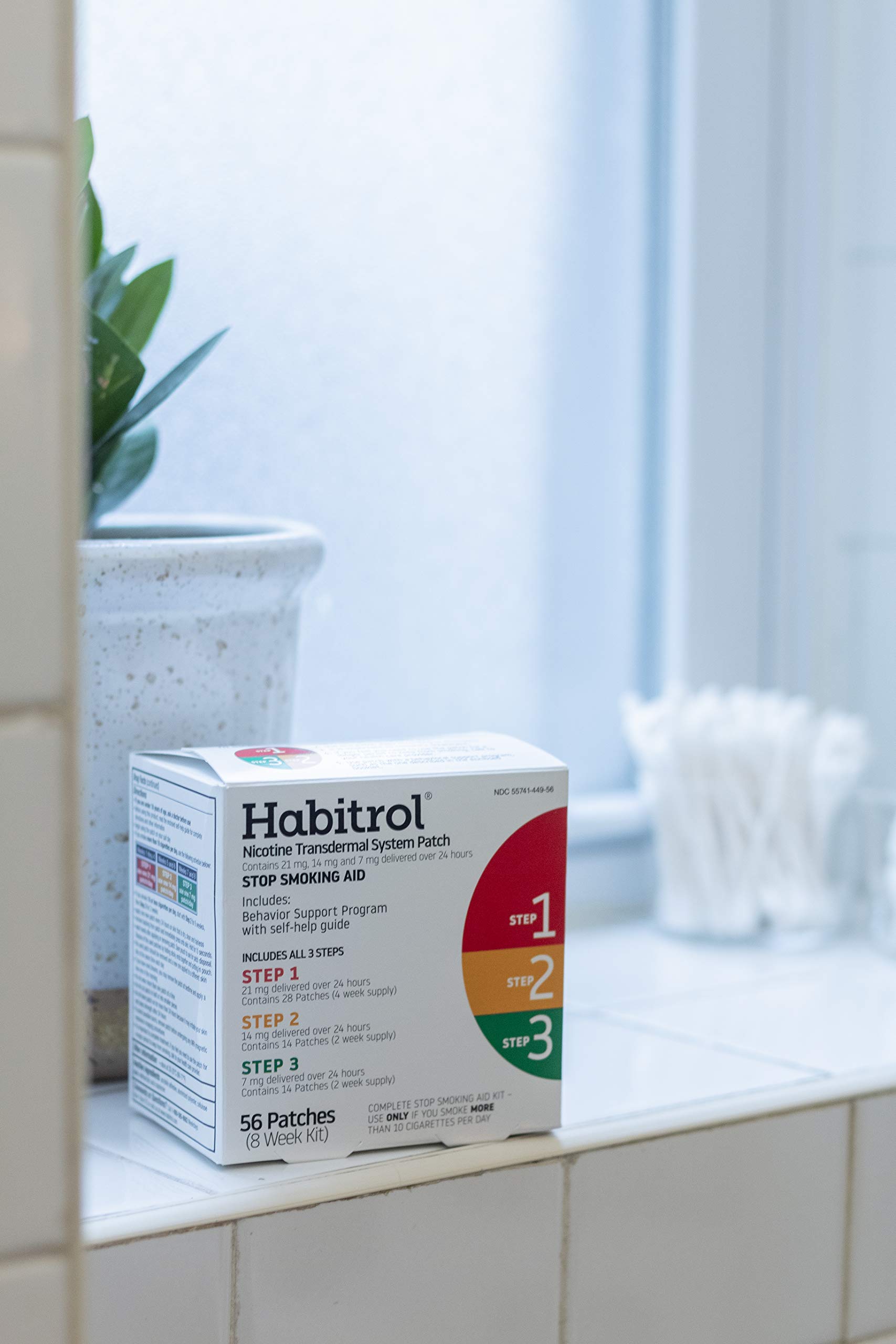 Habitrol Nicotine Transdermal System Patch | Stop Smoking Aid | Steps 1, 2, and 3 (21, 14, and 7 mg) | 56 Patches (8 Week Kit)