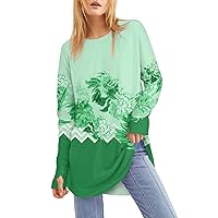 Workout Tops for Women Plus Size Shirts Women Spring Fashion Long-Sleeved Beach Shirt Fit Printed Stretchy Scoop Neck Tee Shirts Army Green White Shirts for Women X-Large