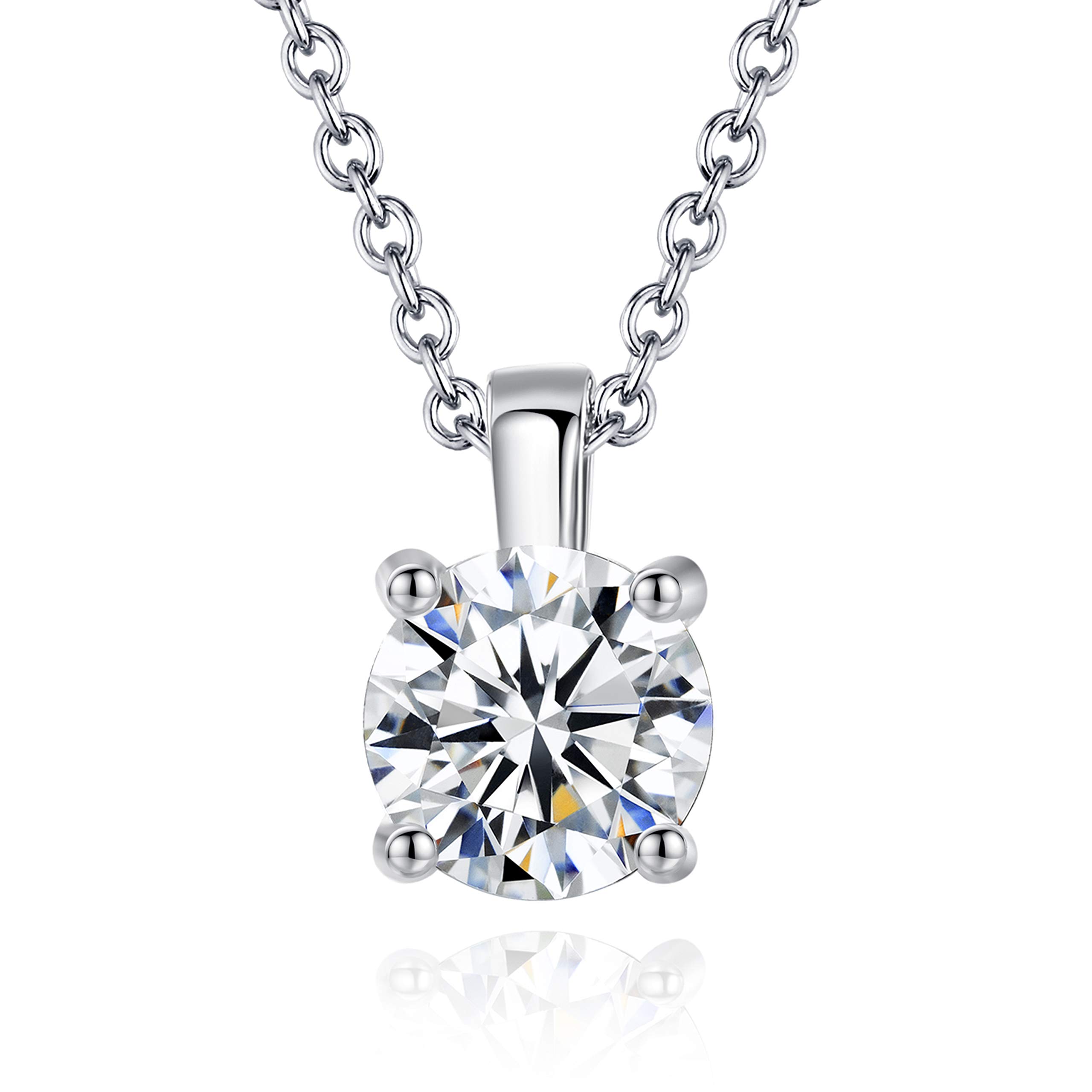 ROYALY 18K White Gold Plated Swarovski 7MM Crystal Pendant | Necklaces for Women | 18” Necklace Jewelry | Silver Chain Birthday Gifts for Women with Gift Box