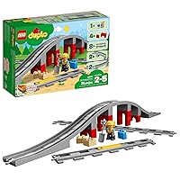 LEGO DUPLO Town Train Bridge and Tracks 10872 - Toy Set for Kids and Toddlers, Railway Building Bricks Set with a Bridge, Figure, and Horn Sound Action Brick, Great Gift for Boys and Girls