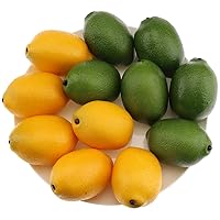 12pcs Yellow & Green Artificial Lifelike Simulation Lemon Fake Fruit Home Kitchen Cabinet Decoration