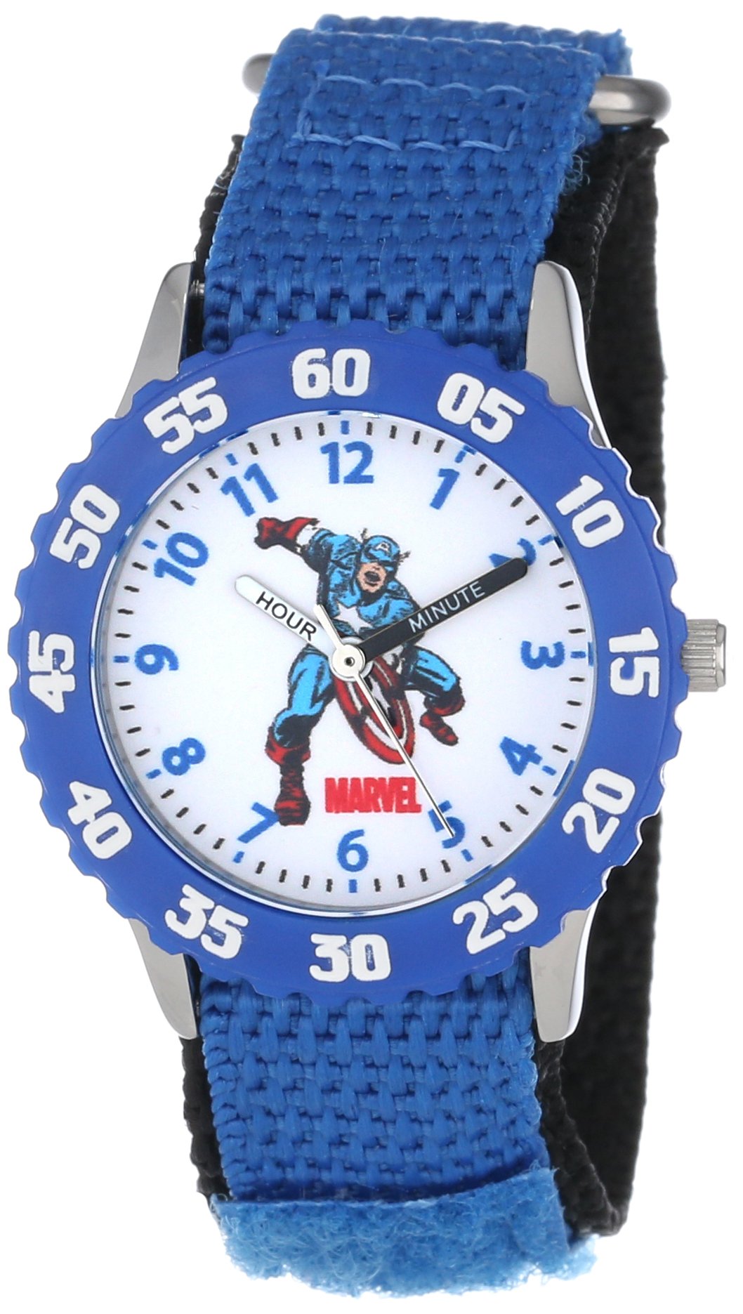 Marvel Kids' Bezel Stainless Steel Time Teacher Analog Nylon Strap Watch