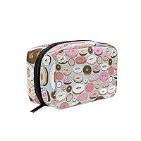 Donut Pattern Cosmetic Bag for Women Travel,Square Shapes Portable Makeup Bag Purse Handbag Organizer