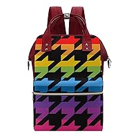 Rainbow Houndstooth Tweed Large Capacity Shoulder Bag Waterproof Mommy Tote Bags Travel Diaper Backpack for Women