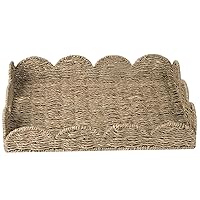 Coffee Tray Rattan Tray 19.7x14.6x3.9 Inch Grass Woven Serving Tray with Scalloped Edge and Built-in Handle Rustic Decorative Coffee Tray Rectangle Tray