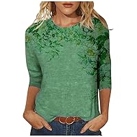 Womens Tops Fashion 2024, Women's Fashion Casual Three Quarter Sleeve Print Round Neck Pullover Top Blouse