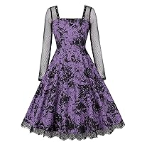 2023 Halloween Womens Dresses Lace Stitching Cosplay Dress Square Neck Vintage Gothic Lolita Dress Big Swing Dress