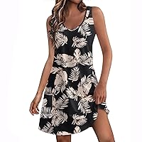 Sun Dresses for Women Casual Sundress with Pockets Summer Boho Beach Dress Floral Dress V Neck Loose Tank Dresses