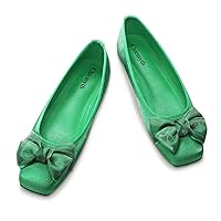Ballet Flats for Women ; Square Toe Flats ; Satin Material Ballet Shoes ; Bowknot Elegant Dressy Women Shoes(US 8,Green)
