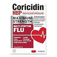 Coricidin HBP Maximum Strength Multi-Symptom Flu Tablets For Body Aches, Body Pains Cold and Cough Relief: Flu Medicine for Adults with High Blood Pressure - 24 Count